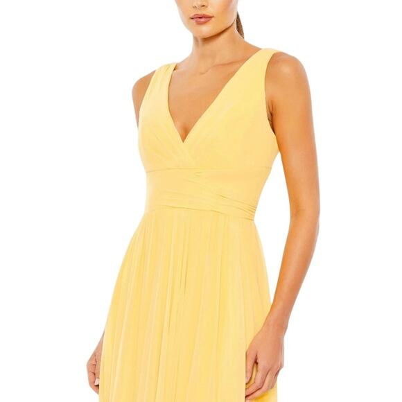 Mac Duggal NWT 20 Style A 55793 Chiffon Faux Wrap A Line Gown Buttercup Yellow - Picture 3 of 7